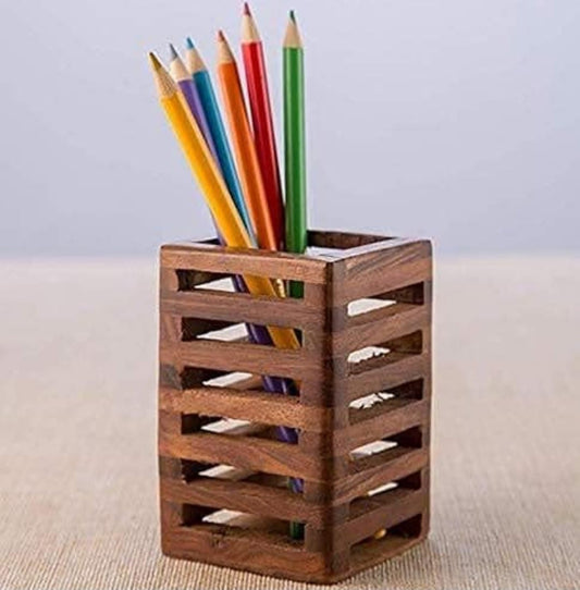 Handcrafted Wooden Pencil Holder | Rustic Desk Organizer for Office & Study