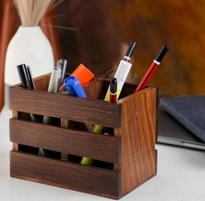 Handcrafted Wooden Pen Holder | Premium Desk Organizer for Office & Home