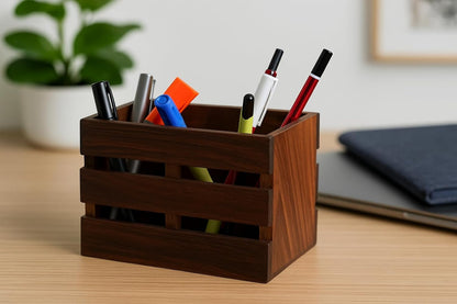 Handcrafted Wooden Pen Holder | Premium Desk Organizer for Office & Home