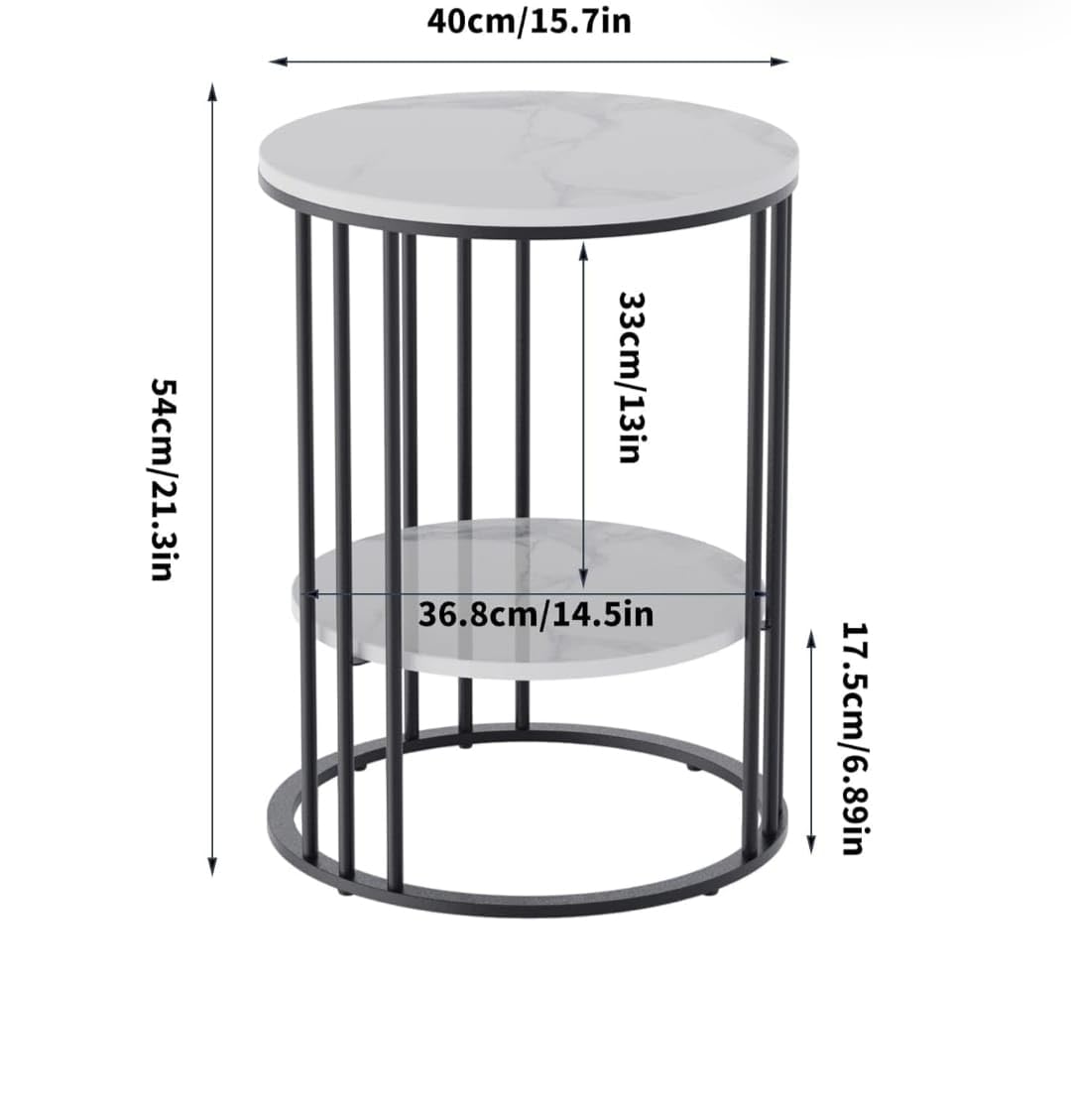Modern Round Side Table with Wooden Top & Gold Metal Frame – 2-Tier Bedside & Sofa Table