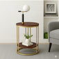 Modern Round Side Table with Wooden Top & Gold Metal Frame – 2-Tier Bedside & Sofa Table