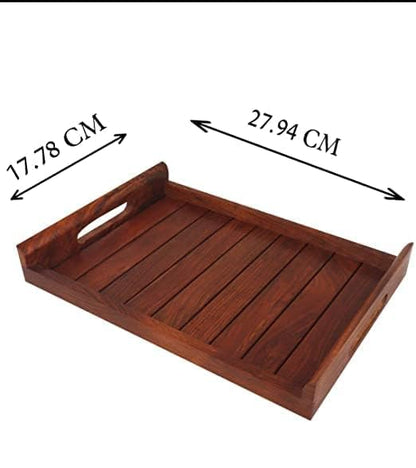 Handcrafted Solid Wood Serving Tray – Rustic Wooden Breakfast & Tea Tray with Raised Edges