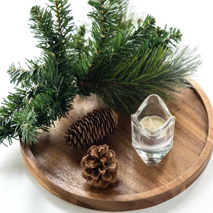 Round Acacia Wood Serving Tray | Handmade Wooden Platter for Snacks, Tea & Décor