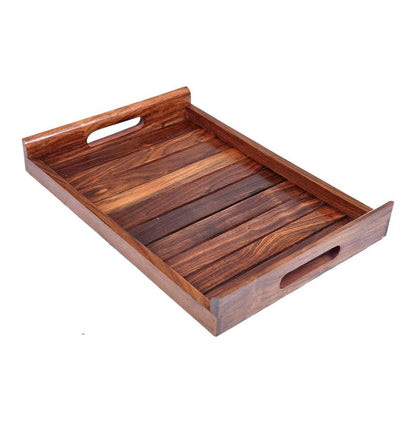 Handcrafted Solid Wood Serving Tray – Rustic Wooden Breakfast & Tea Tray with Raised Edges