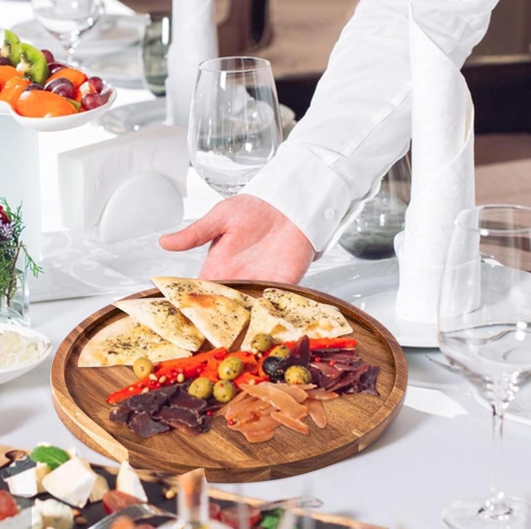 Round Acacia Wood Serving Tray | Handmade Wooden Platter for Snacks, Tea & Décor