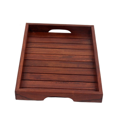 Handcrafted Solid Wood Serving Tray – Rustic Wooden Breakfast & Tea Tray with Raised Edges