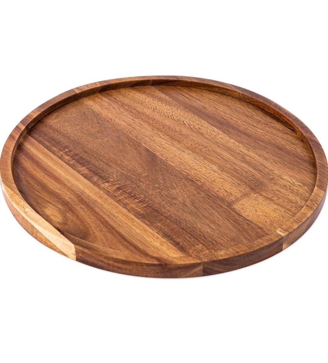 Round Acacia Wood Serving Tray | Handmade Wooden Platter for Snacks, Tea & Décor