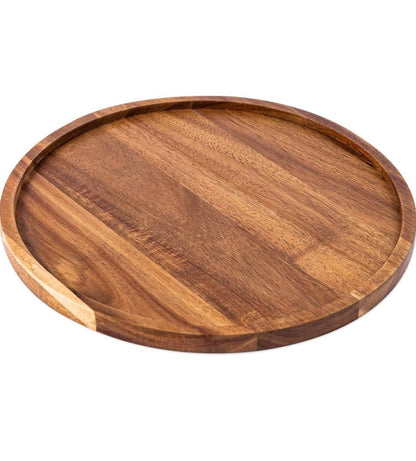 Round Acacia Wood Serving Tray | Handmade Wooden Platter for Snacks, Tea & Décor