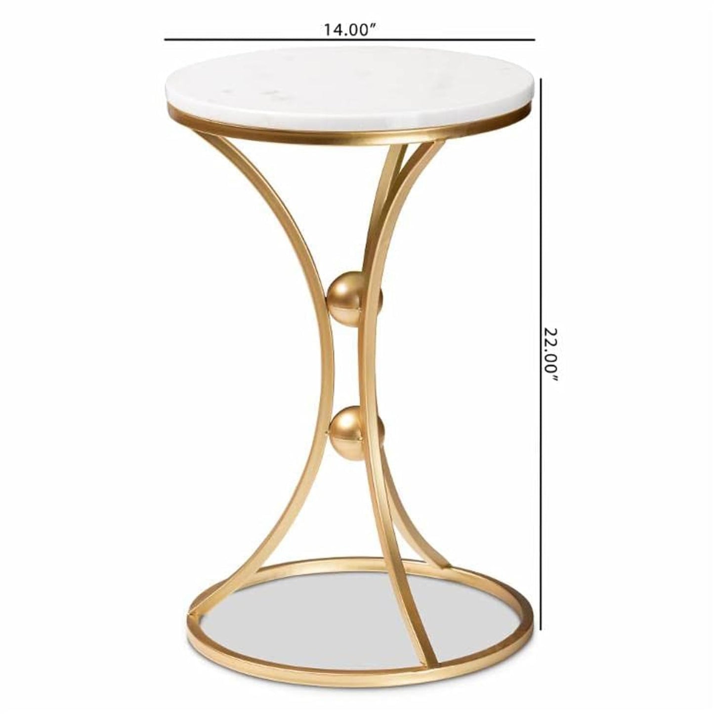 Modern Gold Metal Side Table with White Marble Top | Luxury Accent End Table for Living Room & Bedroom