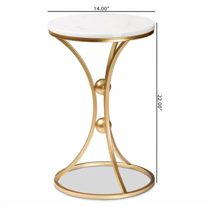 Modern Gold Metal Side Table with White Marble Top | Luxury Accent End Table for Living Room & Bedroom
