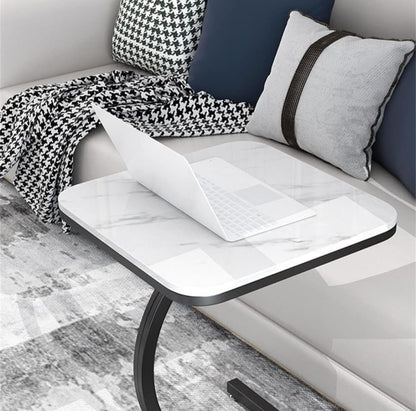 Modern C-Shaped Side Table with Dual Shelves | Marble Finish Sofa & Bedside Table