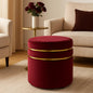Luxury Velvet Round Ottoman Stool with Gold Accent Band – Multi-Purpose Seating & Footrest