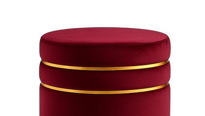 Luxury Velvet Round Ottoman Stool with Gold Accent Band – Multi-Purpose Seating & Footrest