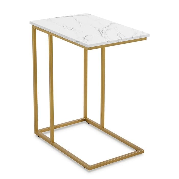Modern C-Shaped Sofa Side Table with Marble Top & Gold Metal Frame | Bedside End Table