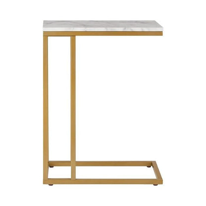 Modern C-Shaped Sofa Side Table with Marble Top & Gold Metal Frame | Bedside End Table