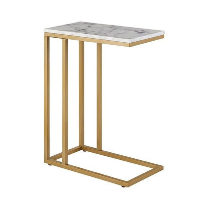Modern C-Shaped Sofa Side Table with Marble Top & Gold Metal Frame | Bedside End Table