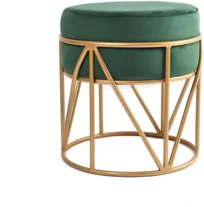 Luxury Velvet Round Ottoman Stool with Gold Metal Base – Modern Accent Seating