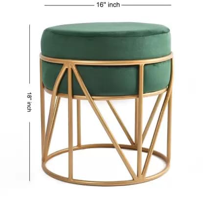 Luxury Velvet Round Ottoman Stool with Gold Metal Base – Modern Accent Seating