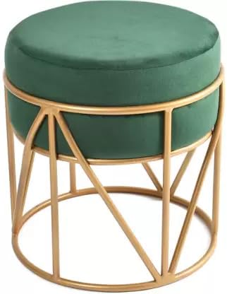 Luxury Velvet Round Ottoman Stool with Gold Metal Base – Modern Accent Seating
