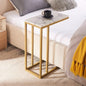 Modern C-Shaped Sofa Side Table with Marble Top & Gold Metal Frame | Bedside End Table