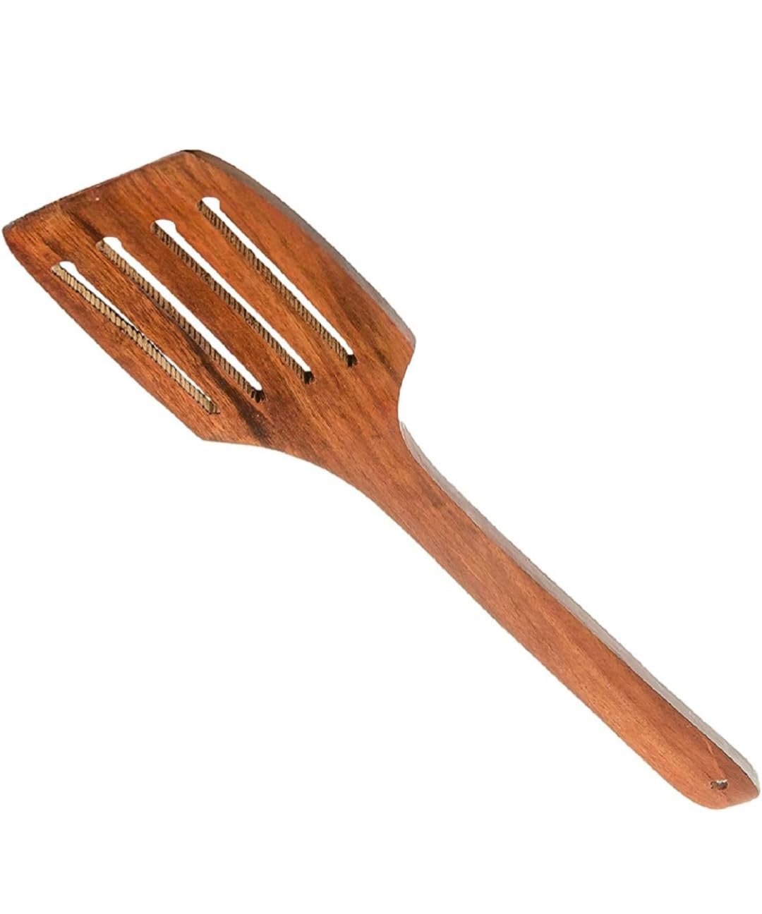 Handcrafted Wooden Slotted Spatula | Natural Wood Cooking Turner for Non-Stick Cookware