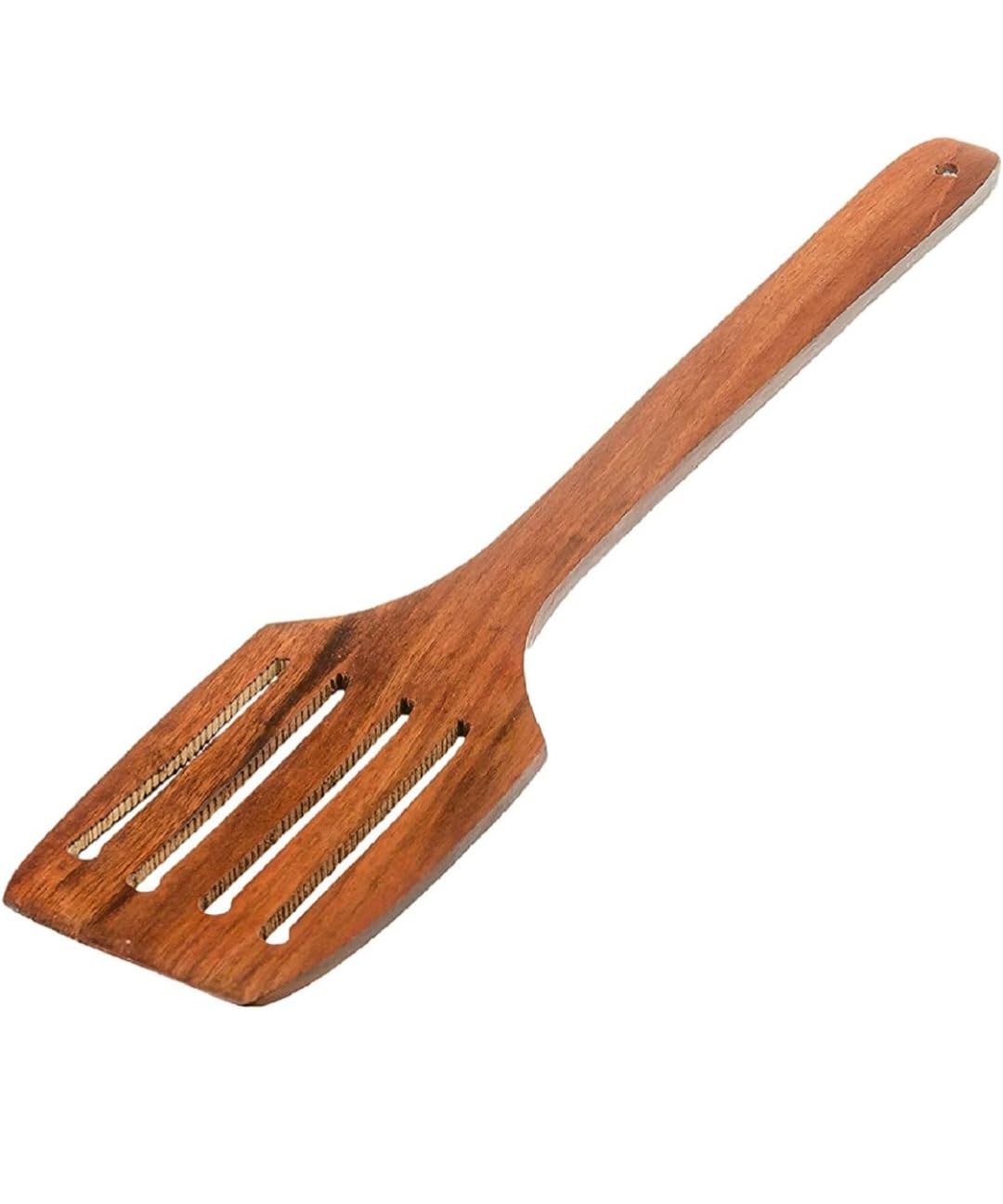 Handcrafted Wooden Slotted Spatula | Natural Wood Cooking Turner for Non-Stick Cookware