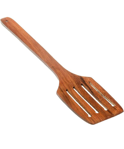 Handcrafted Wooden Slotted Spatula | Natural Wood Cooking Turner for Non-Stick Cookware
