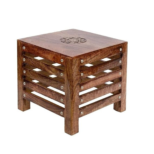Handcrafted Solid Wood Stool | Multipurpose Side Table, Plant Stand & Footrest