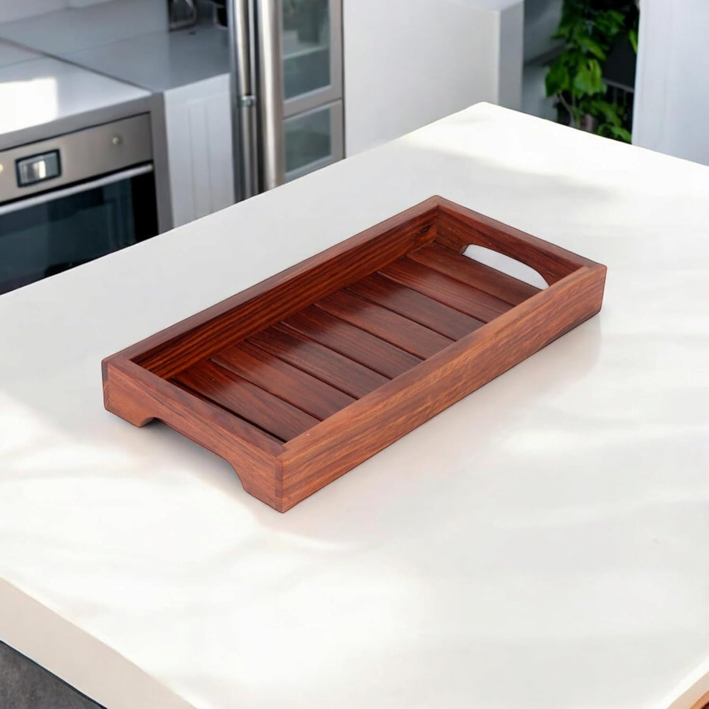 Handcrafted Wooden Serving Tray | Premium Solid Wood Tea & Coffee Tray for Home & Kitchen