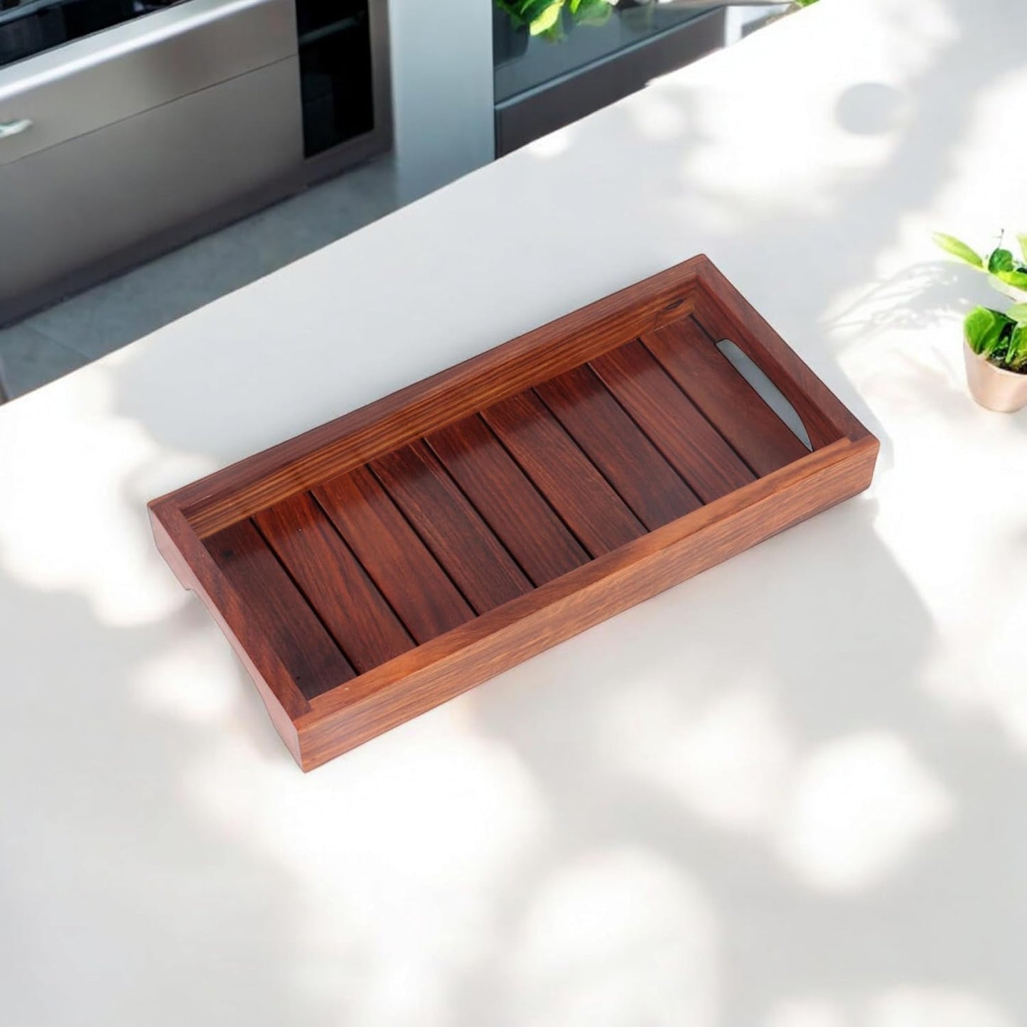 Handcrafted Wooden Serving Tray | Premium Solid Wood Tea & Coffee Tray for Home & Kitchen
