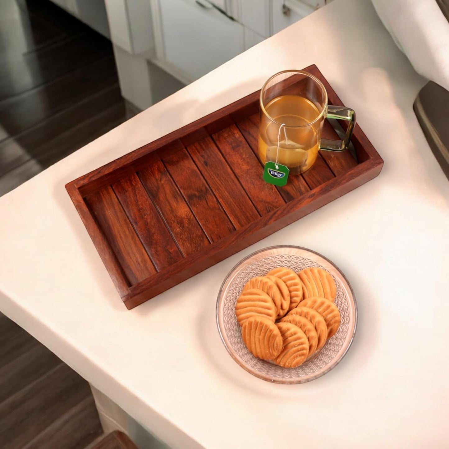 Handcrafted Wooden Serving Tray | Premium Solid Wood Tea & Coffee Tray for Home & Kitchen