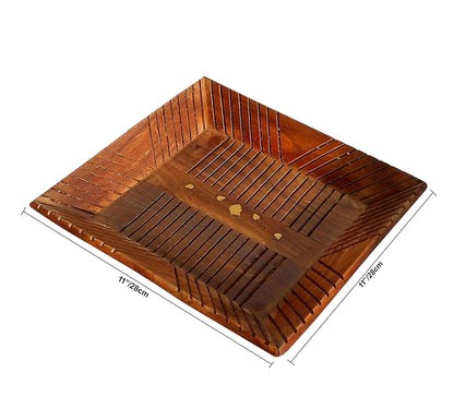 Handcrafted Wooden Serving Tray with Brass Inlay – Premium Multipurpose Tea & Snack Tray