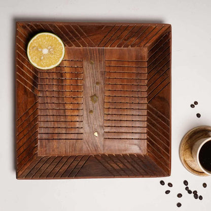 Handcrafted Wooden Serving Tray with Brass Inlay – Premium Multipurpose Tea & Snack Tray