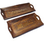 Handcrafted Wooden Serving Trays Set of 2 – Decorative Rectangular Tea & Snack Trays with Handles