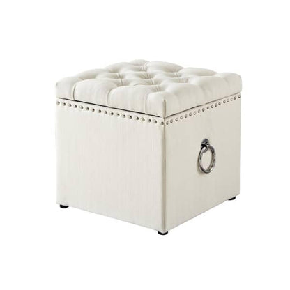 Luxury Velvet Tufted Storage Ottoman Stool – Square Footrest with Nailhead Trim & Ring Handle (Blue)