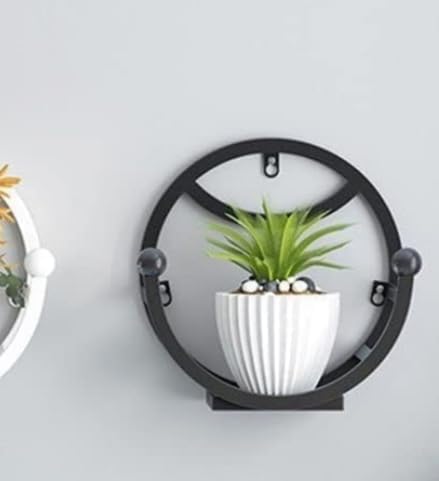 Modern Round Wall Shelf with Metal Frame | Decorative Wall Mounted Planter & Storage Rack