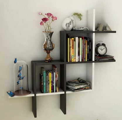 Modern Geometric Wall Mounted Bookshelf | Designer Wooden Floating Shelf for Home & Office