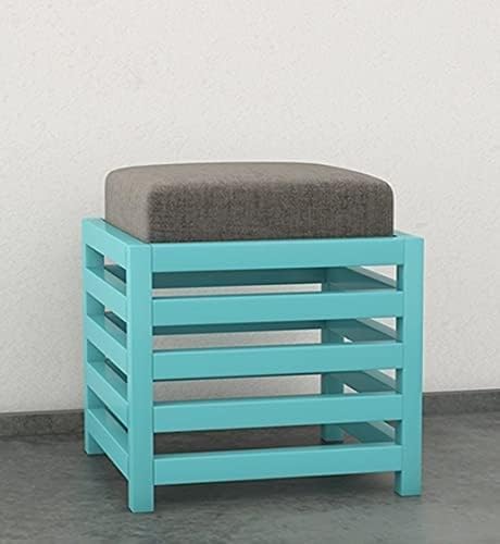 Solid Wood Cushioned Ottoman Stool with Fabric Seat – Modern Square Footrest & Side Table