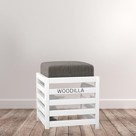 Solid Wood Cushioned Ottoman Stool with Fabric Seat – Modern Square Footrest & Side Table