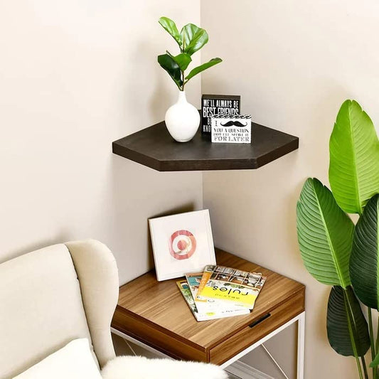 Modern Wooden Corner Wall Shelf | Floating Triangle Shelf for Living Room & Bedroom Decor