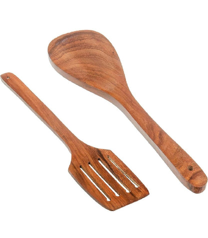 Handcrafted Wooden Cooking Spoon & Slotted Spatula Set – Natural Wood Kitchen Utensils