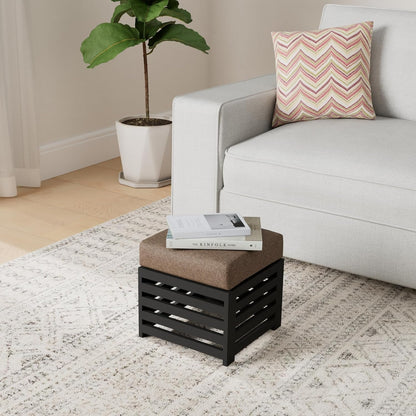 Solid Wood Cushioned Ottoman Stool with Fabric Seat – Modern Square Footrest & Side Table