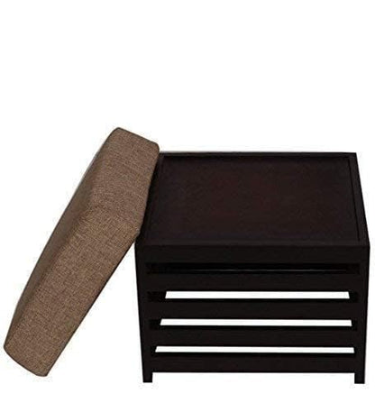 Solid Wood Cushioned Ottoman Stool with Fabric Seat – Modern Square Footrest & Side Table