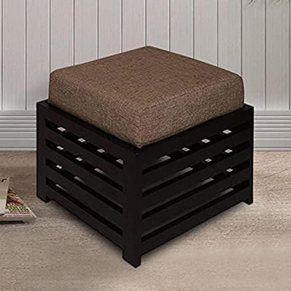 Solid Wood Cushioned Ottoman Stool with Fabric Seat – Modern Square Footrest & Side Table