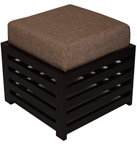 Solid Wood Cushioned Ottoman Stool with Fabric Seat – Modern Square Footrest & Side Table