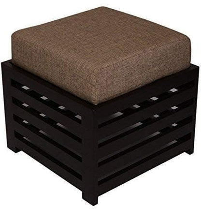 Solid Wood Cushioned Ottoman Stool with Fabric Seat – Modern Square Footrest & Side Table